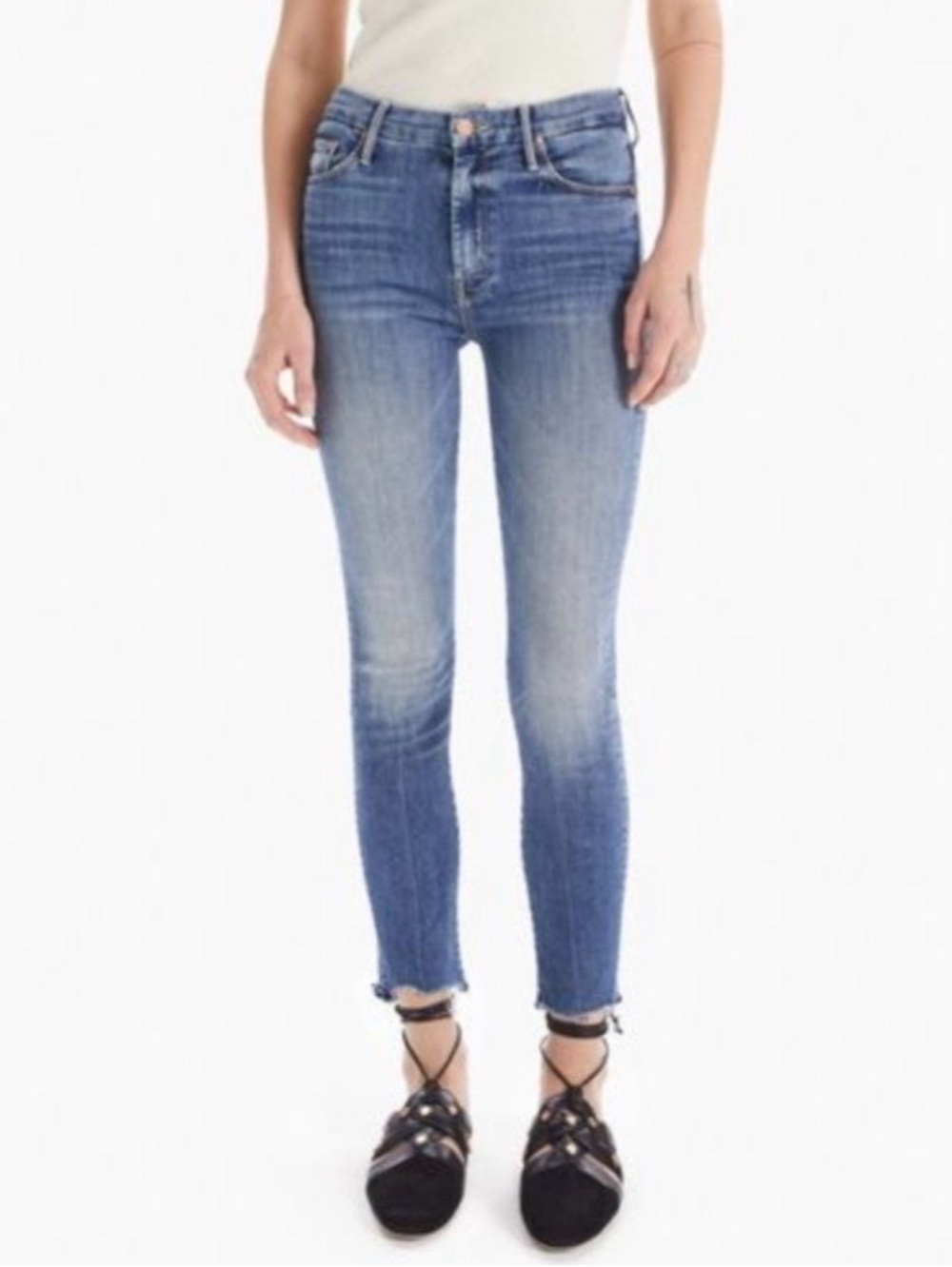 MOTHER High Waisted Looker Ankle Fray Jeans Size 27 Walking On Coals